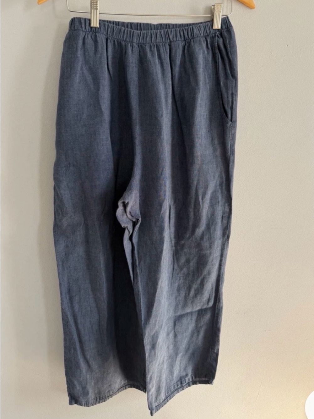 Flax 100% Linen Wide Leg Crop 25” Inseam Navy Blue Pants Size S